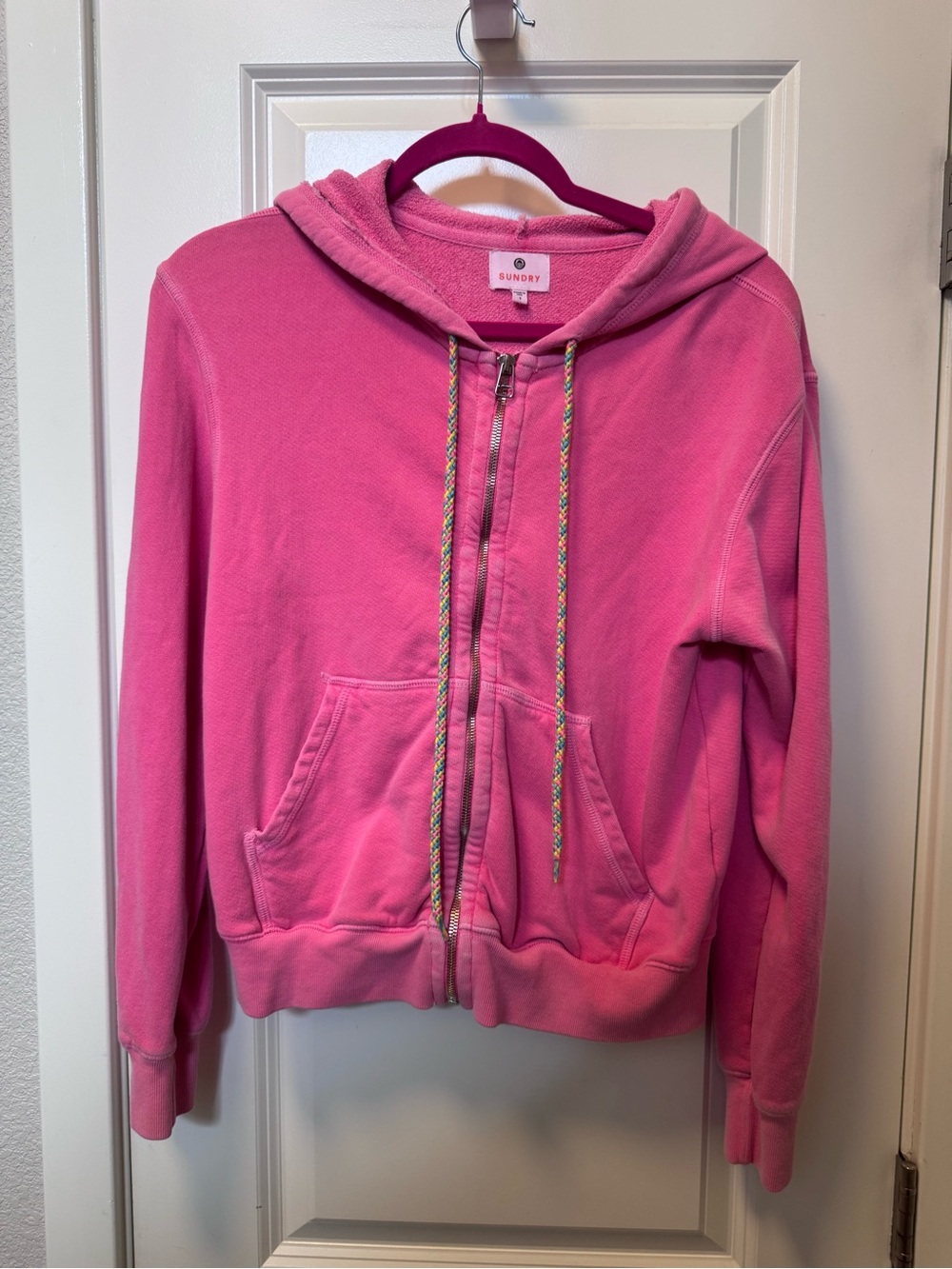 Sundry zip up hoodie with rainbow braided strings, size 1
